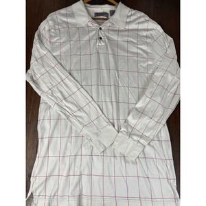 R&R Casuals Polo Shirt Men's Large White Check Short Sleeve Cotton Golf Rugby
